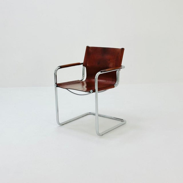 Bauhaus Italian Visitor Chair in Congac Leather by Marcel Breuer, 1980s For Sale - Image 11 of 11