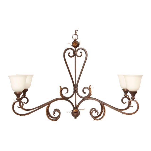 Late 20th Century Tuscan Style Wrought Iron Four-Light Island Chandelier For Sale