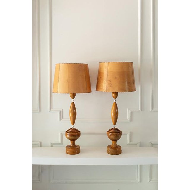 1960's Mid Century Modern Wood Table Lamps - Pair, Myrtlewood For Sale - Image 9 of 9