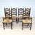 Dimensions: H 42.3” x W 18” x D 16” x SH 19” Set of 6 Vintage French Farmhouse high back dining chairs with carved wood...