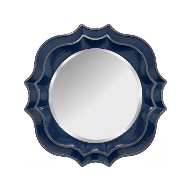 Plastic Ethan Round Scalloped Mirror Navy For Sale - Image 7 of 11