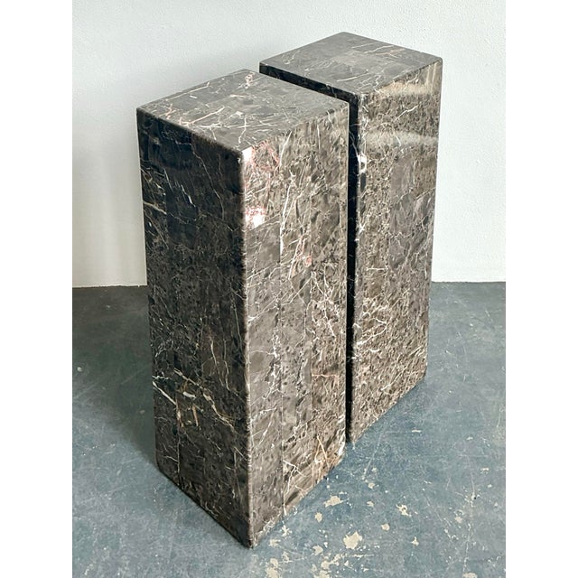Contemporary Vintage Tessellated Stone Pedestals - A Pair For Sale - Image 3 of 12