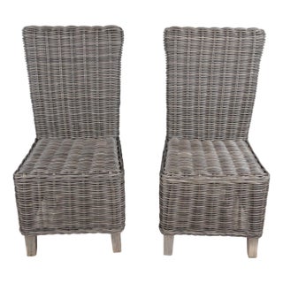 Late 20th Century Arhaus Oceano Collection Boho Woven Wicker Rattan Side Chairs. - Set of 2 For Sale