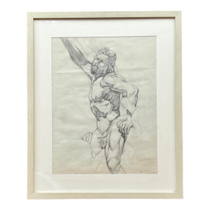 Vintage Boho Original Pencil Sketch of Man