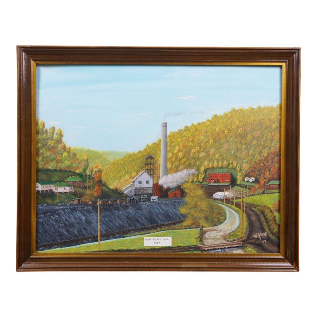 Rev. Wallace York Glen Rogers West Virginia Mining Town Acrylic Oil Painting For Sale