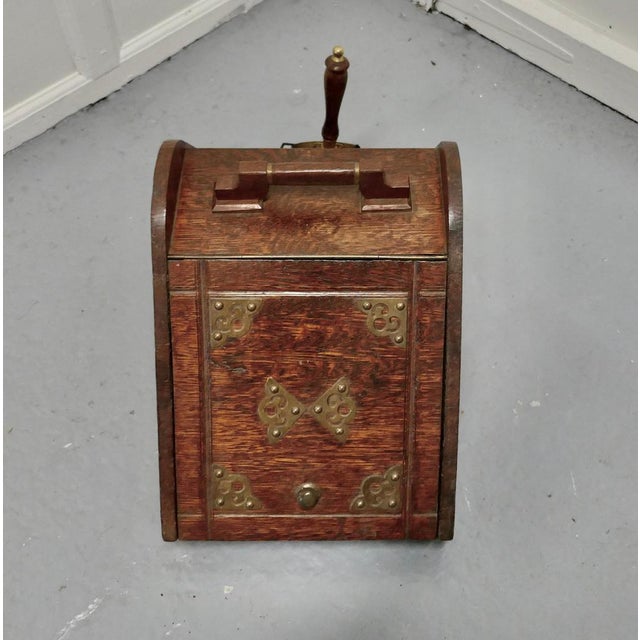 Victorian Oak Coal Box with Liner and Shovel, 1880s, Set of 2 For Sale - Image 3 of 8