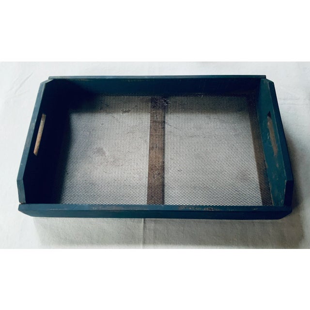 Vintage c.1950 Adirondack Camp Blanket Storage Tray With Original Blue Paint For Sale - Image 11 of 18