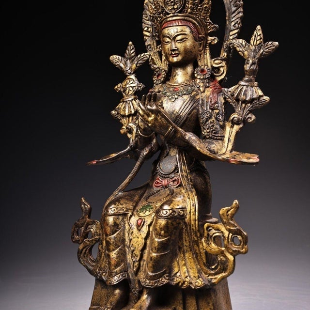 Vintage Gilt Bronze Seated Buddha, High Relief Carving With Flanking Vines For Sale - Image 10 of 10