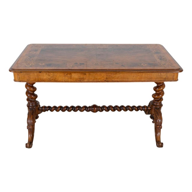 Lombardy Rectangular Table in Walnut and Precious Wood Marquetry, Italy, 19th Ce For Sale