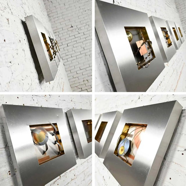 Silver Modern Geometric Mixed Metal Dimensional Wall Sculptures by C Jere Series of 4 For Sale - Image 8 of 13