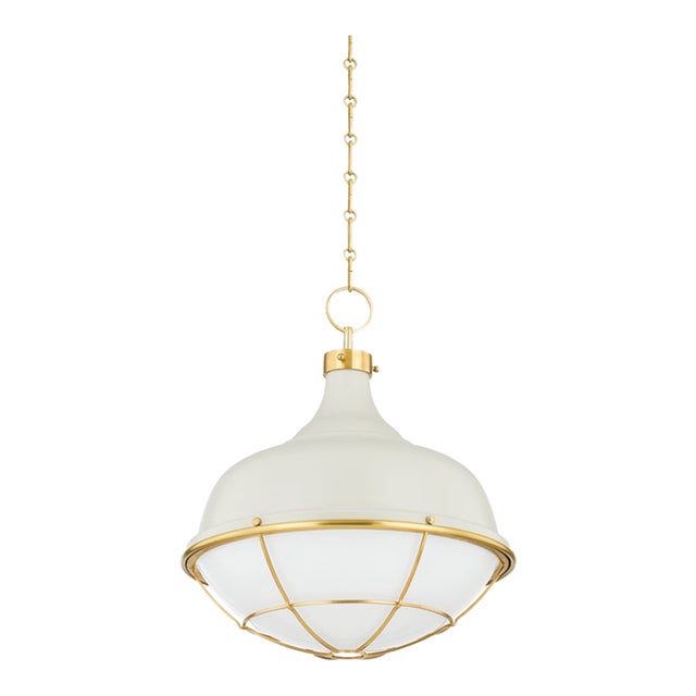 Hudson Valley Lighting Mark D. Sikes Holkham 1-Light Pendant, Aged Brass/Off White For Sale