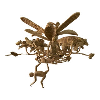 20th Century Boho Chic Mario Lopez Torres Wicker & Rattan Jungle Chandelier For Sale