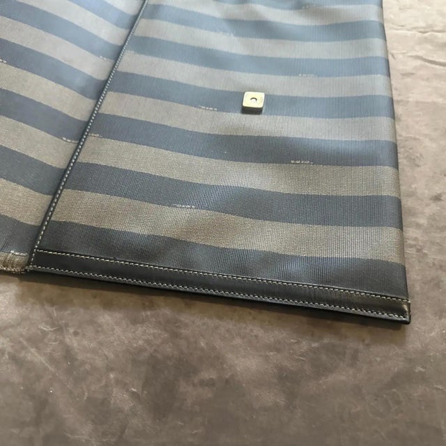 Dark Gray 1990s Iconic Pequin Striped Canvas Clutch by Karl Lagerfeld for Sorelle Fendi For Sale - Image 8 of 12