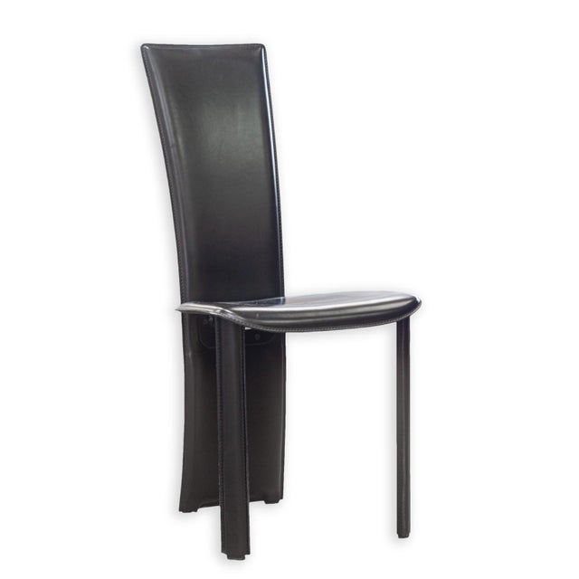 Vintage Set of 4 Pietro Costantini Tripod Black Italian Leather Dining Chairs For Sale In Detroit - Image 6 of 11