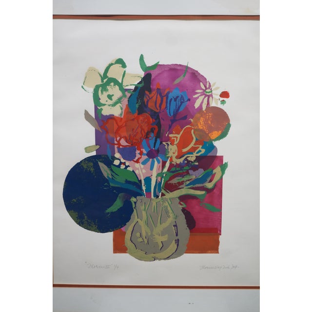Printmaking Materials Florence Waze Fink Signed Flowers III Abstract Floral Serigraph Print 27" For Sale - Image 7 of 12
