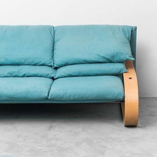 1970s 3-Seater Sofa in Blue Fabric and Wood in the style of Alvar Aalto, 1970s For Sale - Image 5 of 10