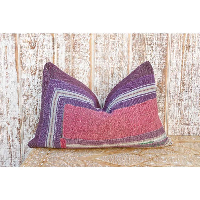 Hema Vintage Lumbar Boho Kantha Pillow For Sale - Image 9 of 9