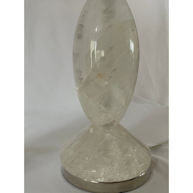Hand Carved and Polished Solid Rock Crystal Stacked Lamps With Nickel Hardware - a Pair For Sale In Jacksonville, FL - Image 6 of 8