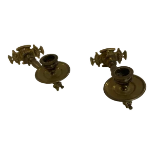 Pair of Mid 19th Century Victorian Brass Swing Arm Candle Sconces