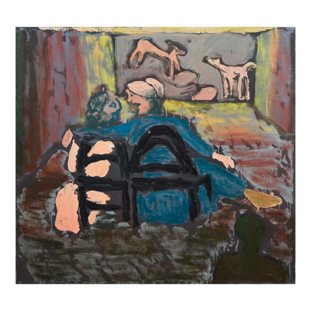 Jane Voitle Mellin "Conversation in the Theater" Figurative Oil on Canvas 1975 For Sale