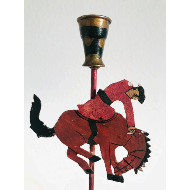 Vintage Rustic Metal and Hand Painted Spanish Vaquero Candle Holders - Set of 2 For Sale - Image 4 of 9