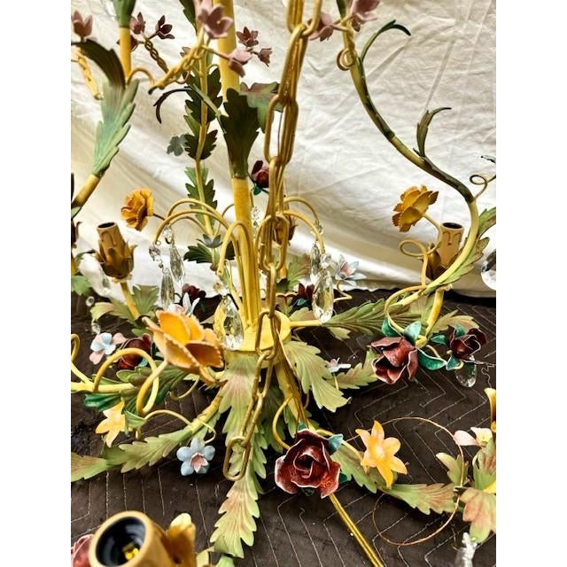 Pair of Italian Metal Floral Chandeliers For Sale - Image 9 of 10