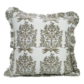 Fabdivine Elegant Block Printed Frill Cushion Cover 14x36 Inch Thick Cotton White- Vrindavan For Sale
