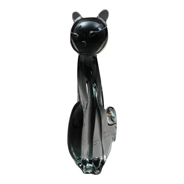 Mid 20th Century V Nason Italy Sommerso SmokeArt Glass Seated Cat Figurine Sculpture For Sale