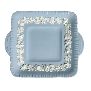Vintage Wedgwood Embossed Queensware Square Handled Cake Plate