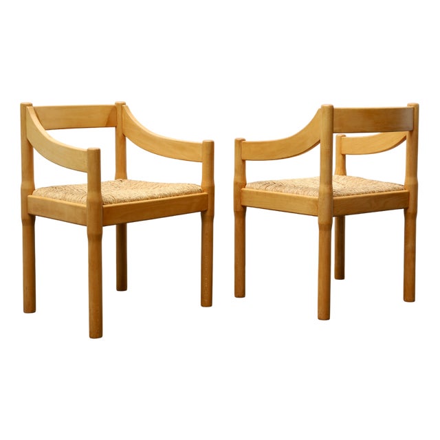 Carimate Carver Chairs in Beech attributed to Vico Magistretti for Cassina, 1960s, Set of 2 For Sale