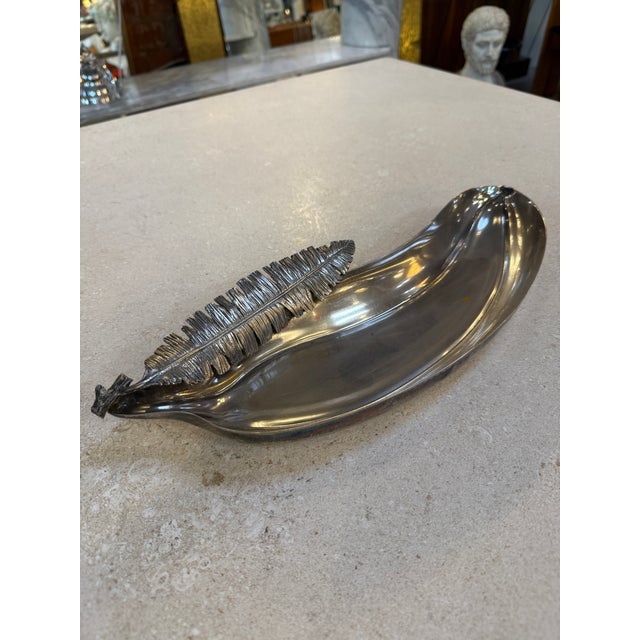 Italian Silvered Metal Banana Leaf Dish, 1970s For Sale In Los Angeles - Image 6 of 7
