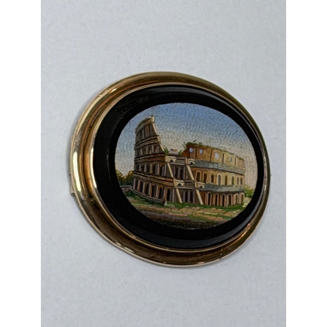 Fine Antique Roman Micromosaic Brooch Depicting the Colosseum Grand Tour Era | In the Manner of Cesare Roccheggiani |...