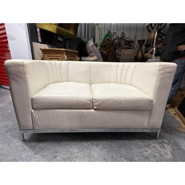 Mid-Century Modern 1980s Italian Leather Loveseat For Sale - Image 3 of 5