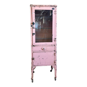 Vintage Pastel Pink Industrial Medical Rolling Cabinet