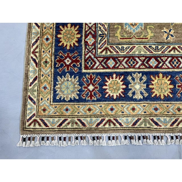 Brown and Navy Kazak Style Tribal Area Rug With Medallions, 5' X 7'7" For Sale - Image 10 of 15