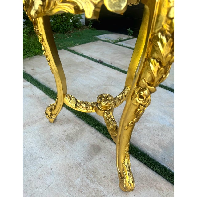 Set of 2 French-Style Gilded Side Tables – Black Marble Tops With Gold Leaf Details For Sale - Image 10 of 11