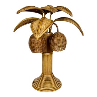 Vintage Rattan Palm Tree Coconut Lamp For Sale