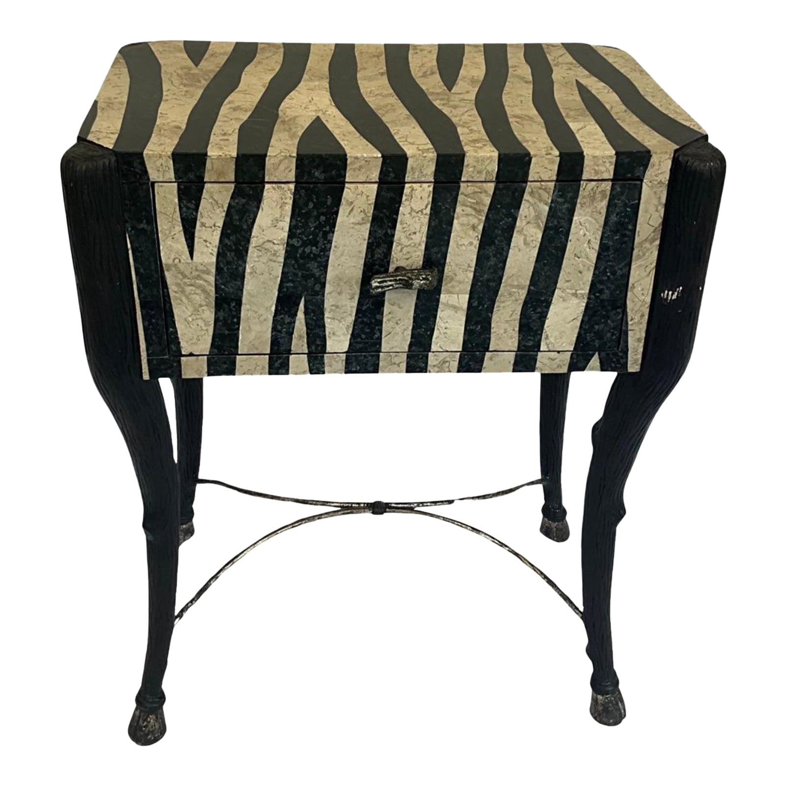 Vintage Zebra Motif Desk Table With Drawer | Chairish