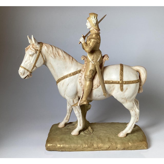 Hand Painted Porcelain Figure of Joan of Arc Riding a Horse For Sale - Image 4 of 11