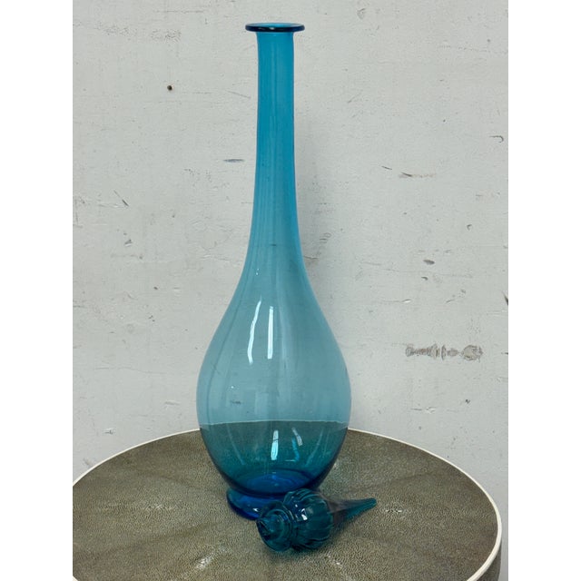 Italian Italian Hand Blown Blue Vessel With Stopper For Sale - Image 3 of 12
