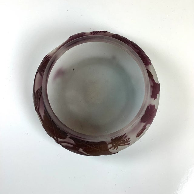 Emile Galle Early 1900s Emile Galle France Signed Acid Etched Cameo Art Glass Powder Dish With Original Marton Alajos Label For Sale - Image 4 of 12