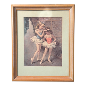 Vintage Ballet Dancers Print Signed “Cydney” – Framed – 1970s–1980s