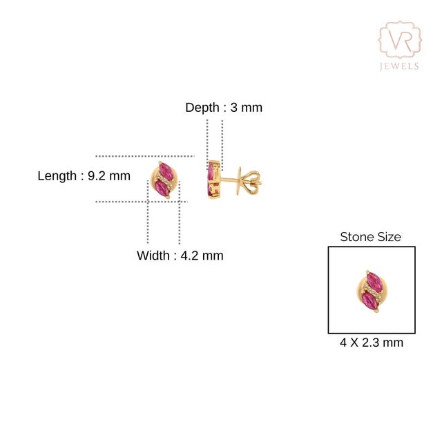 14k Yellow Gold Marquise Cut Natural Ruby & Diamond Cluster Stud Earrings- 2 Pieces For Sale - Image 9 of 12