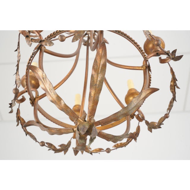 Brass Restored Vintage Italian Gilt Tole Foliate Chandelier For Sale - Image 8 of 10