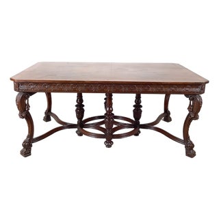 Renaissance Revival 72” Carved Wood Dining Table With Scroll Legs For Sale