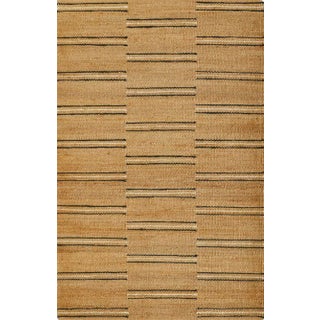 Erin Gates by Momeni Crescent Broken Black and White Stripe Natural Hand Woven Jute Area Rug 8' X 10' For Sale