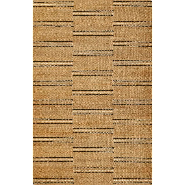 Erin Gates by Momeni Crescent Broken Black and White Stripe Natural Hand Woven Jute Area Rug 8' X 10' For Sale