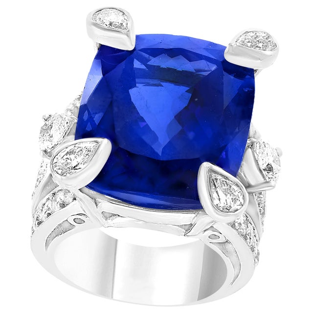 AGL Certified Natural 35.12 Carat Cushion-Cut Tanzanite Ring 4.5 Carat Diamonds For Sale - Image 15 of 18