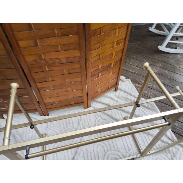 Metal Vintage Mid-Century Hollywood Regency Racetrack Oval Brass & Glass Coffee Table in the Style of Maison Jansen For Sale - Image 7 of 10
