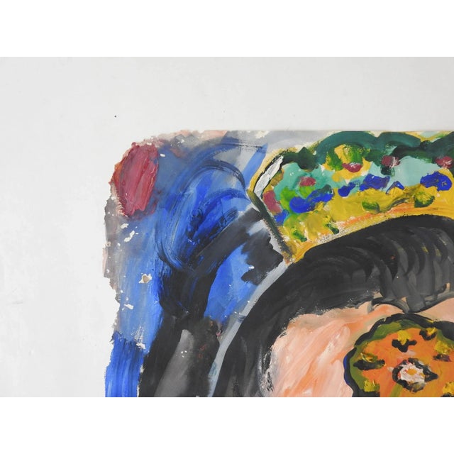 Vintage 1950's Woman in Bold Headdress Portrait Painting For Sale - Image 4 of 6